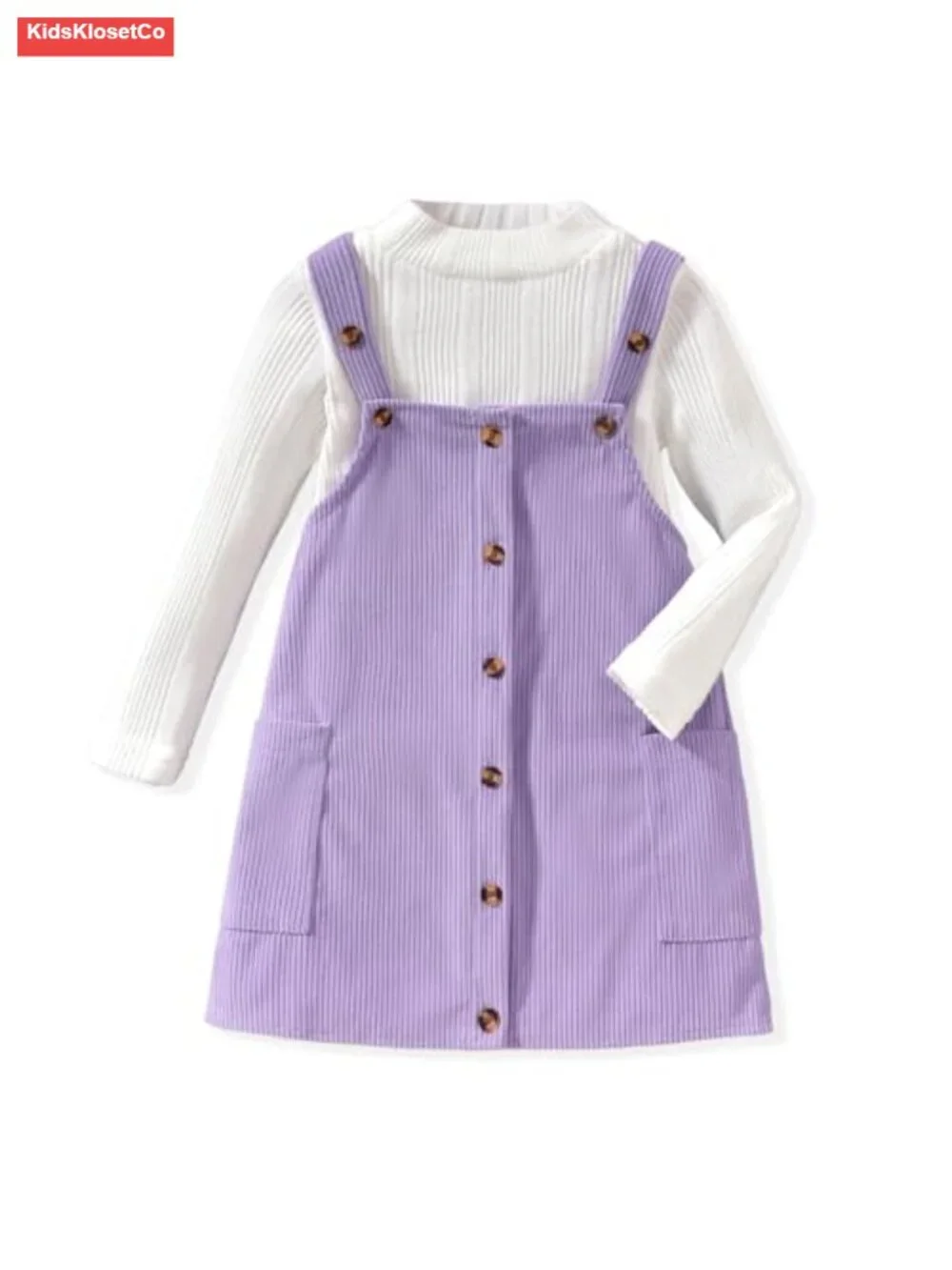 Toddler Girl Corduroy Button Down Overall Dress Set Long Sleeve